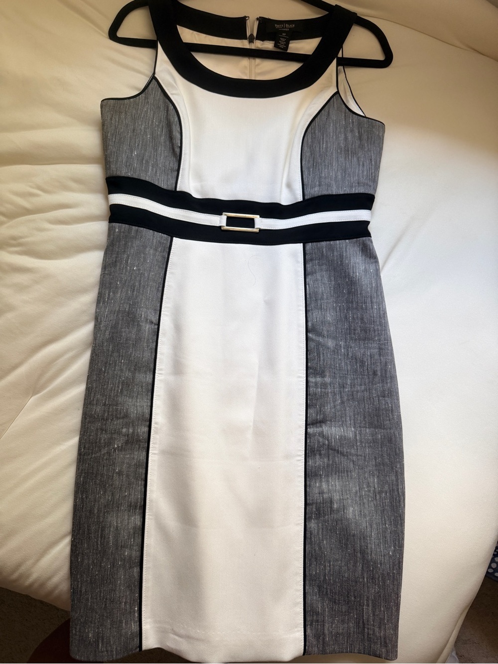 White House Black Market White, Gray and Black Colorblock Sheath Dress